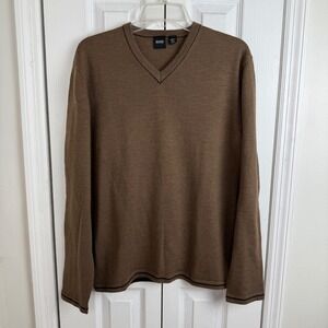 Hugo Boss Albin Mens Brown 100% Virgin Wool V-Neck Sweater Made in Italy Size XL